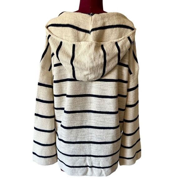 NEW J.Jill Hooded Top size M Cotton Blend Striped Cream Navy Black - Picture 3 of 8